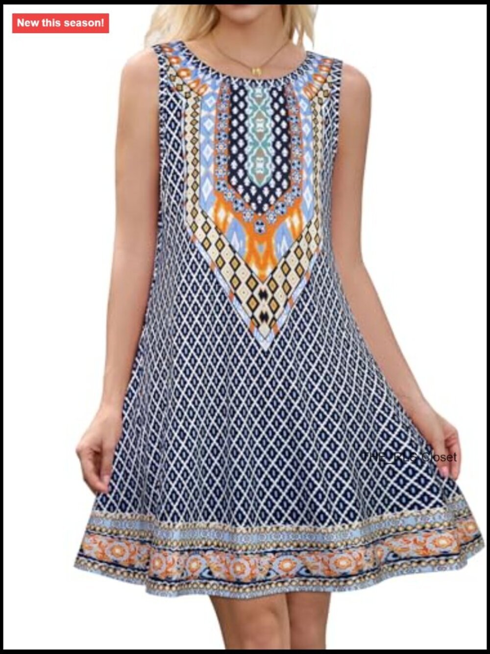 Cotton Polyester Sleeveless Floral A-Line Mini Dress with Pockets - Picture 4 of 7